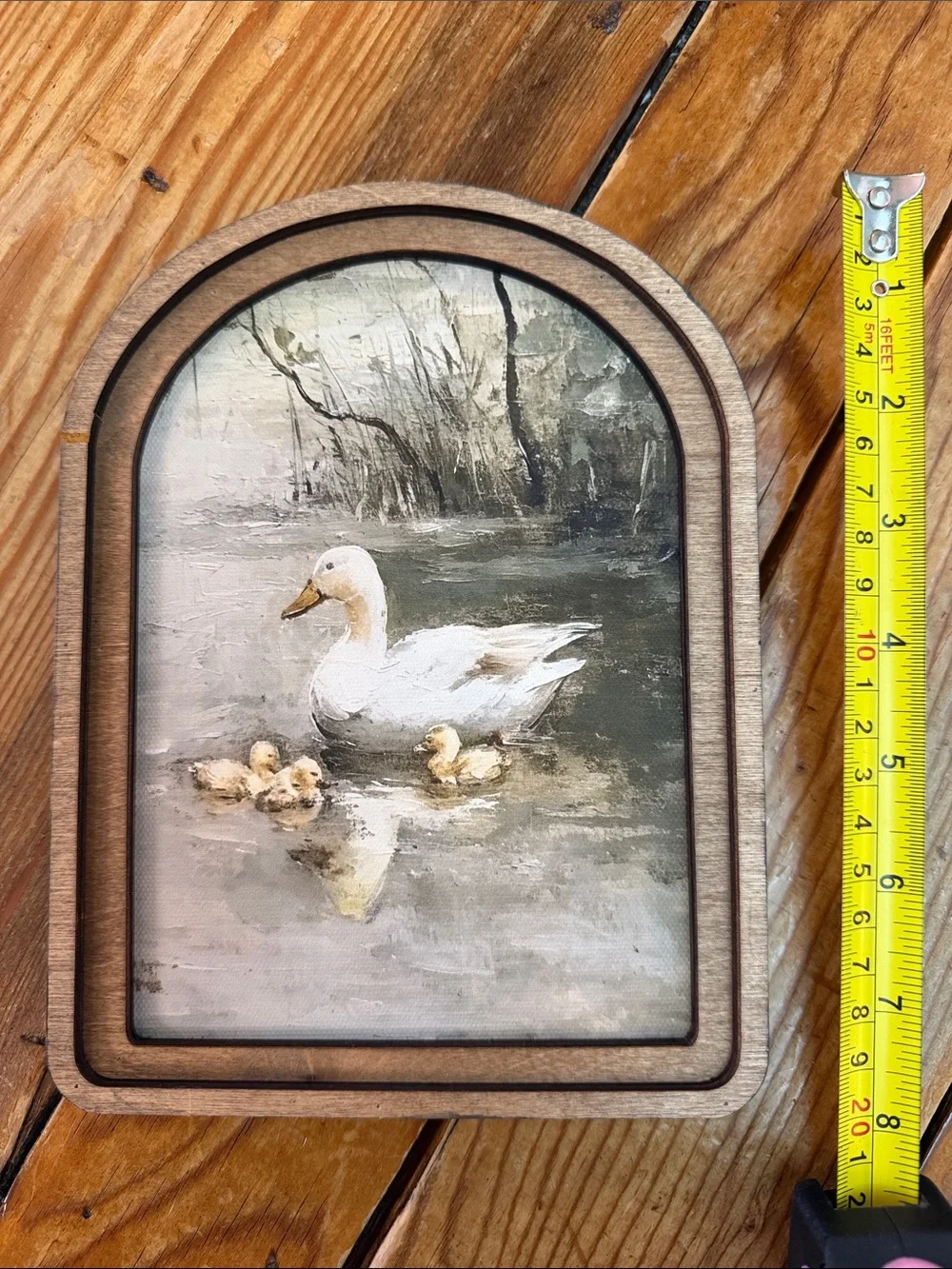 Wood-Framed Duck Family Wall Art in White and Brown